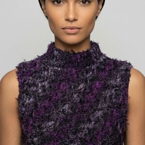 Ninety Purple and Black Fuzzy Sleeveless Mock Neck Sweater